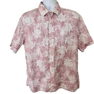 SAND Copenhagen 100% Linen Pink Tropical Pineapple Print Shirt Coastal Grandpa